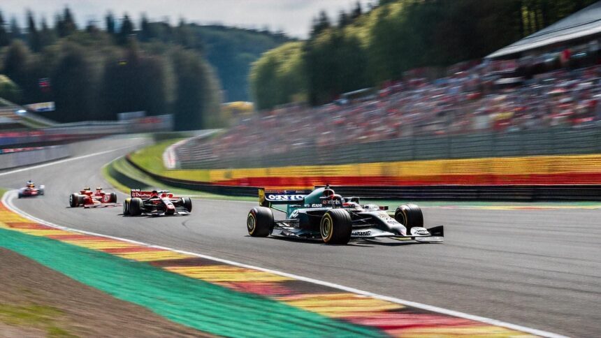 Image of a Mercedes F1 car leading the race showing the greatest f1 driver of all time